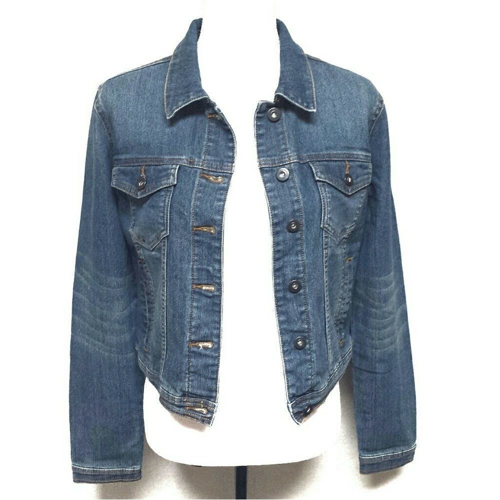 MID Wash Distressed Button Up Denim Jacket JustFab